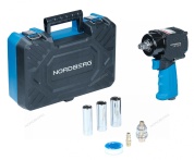 пневмогайковерт ударный 1/2", 680 нм, укороченный, с тремя головками в кейсе nordberg np14075k