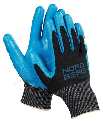 перчатки полиэфирные nordberg npg1508bb 15 класс, черная основа, синее покрытие