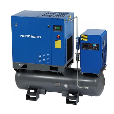 компрессор винтовой, 15 квт, 10 бар, 1910 л/мин, ресивер 350 л, осушитель nordberg ncc20rd