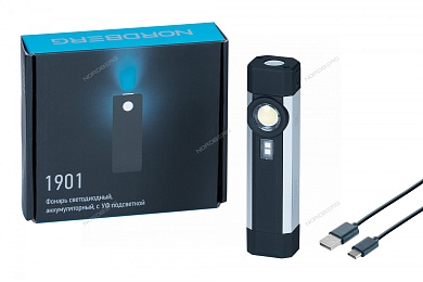 фонарь светодиодный 1+1, с уф подсветкой, аккумуляторный nordberg 1901