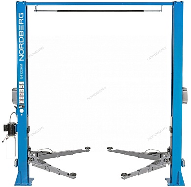 подъемник двухстоечный 4 т, верхняя синхронизация, снятие со стопоров с одной колонны, 380 в, синий nordberg n4122hm-4b