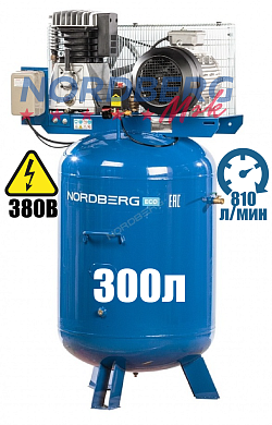 компрессор nordberg eco ncev300/810 поршневой с ременным приводом вертикальный 380в 300л