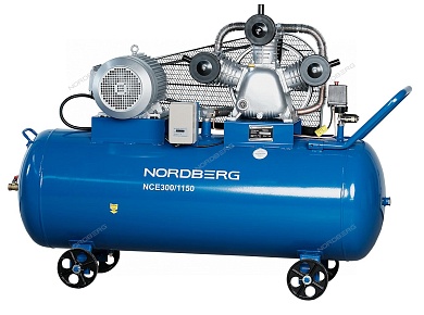 nordberg компрессор nce300/1150 3-х поршн., ременной, чугунная головка, 380в, ресив. 300л, 1150л/мин