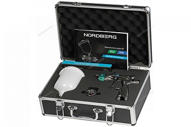 краскопульт hvlp с верхним бачком, сопло 1,3 мм, алюминиевый кейс nordberg np7015