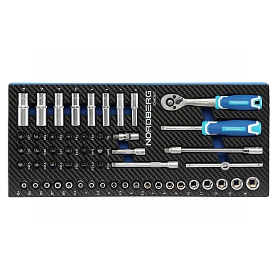 набор головок 1/4" в ложементе, 53 предмета для тележки nordberg 2296053t
