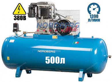 компрессор nordberg nc500/1400 поршневой с ременным приводом 380в 500л