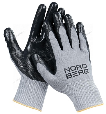 перчатки полиэфирные nordberg npg1508gb 15 класс, серая основа, черное покрытие